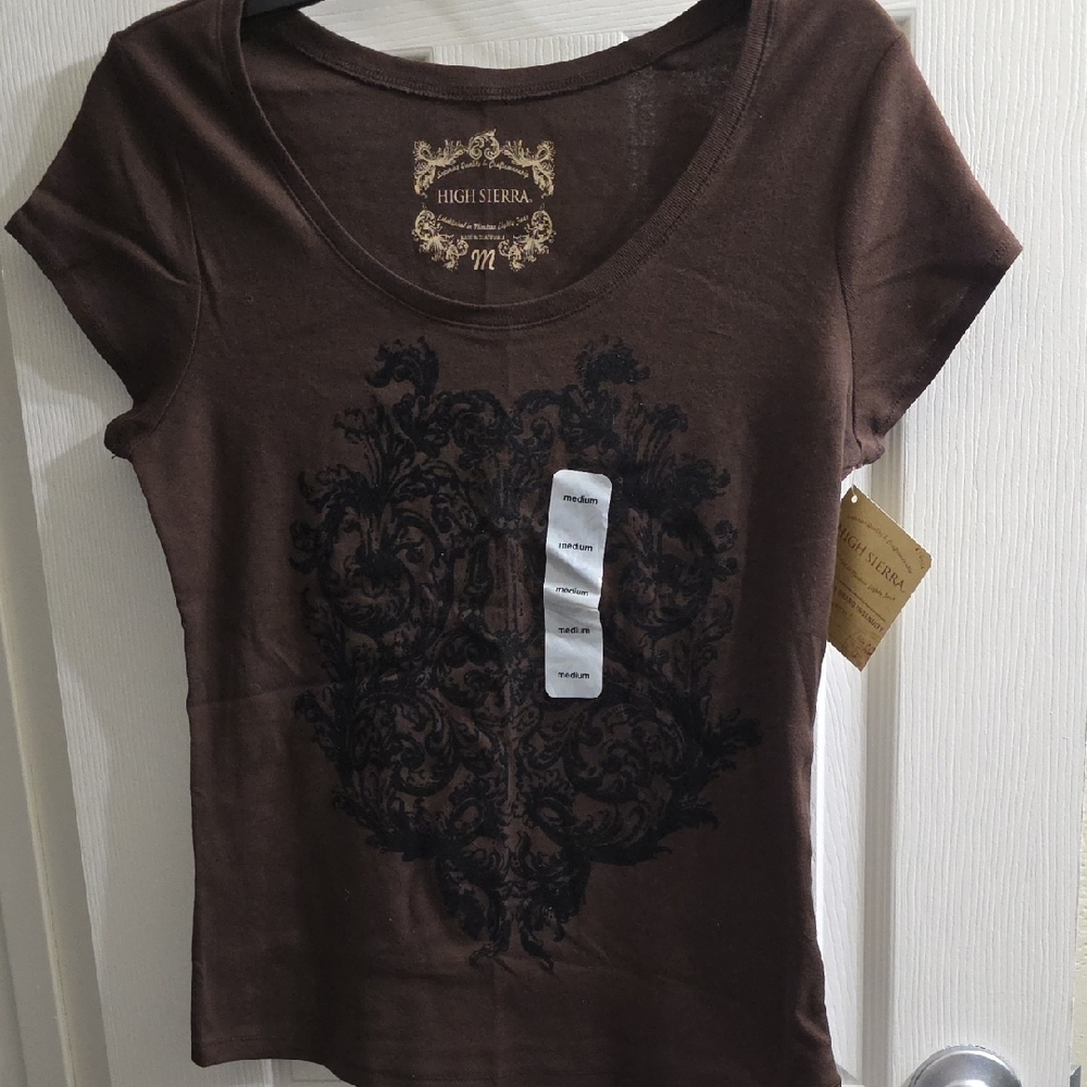 High Sierra Brown Short Sleeve Tee with Black Graphic - Women's Size M